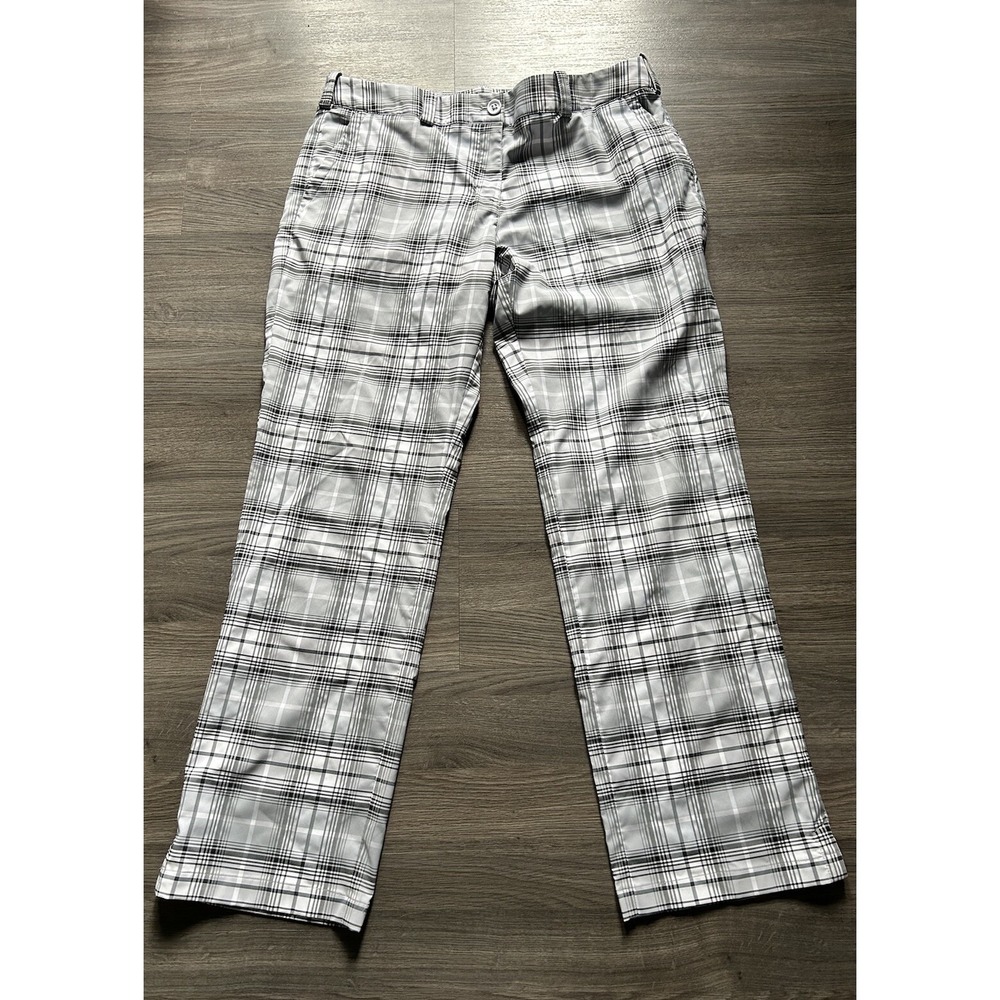Women's Nike golf Performance pants gray white plaid modern rise size 14 Dri-fit